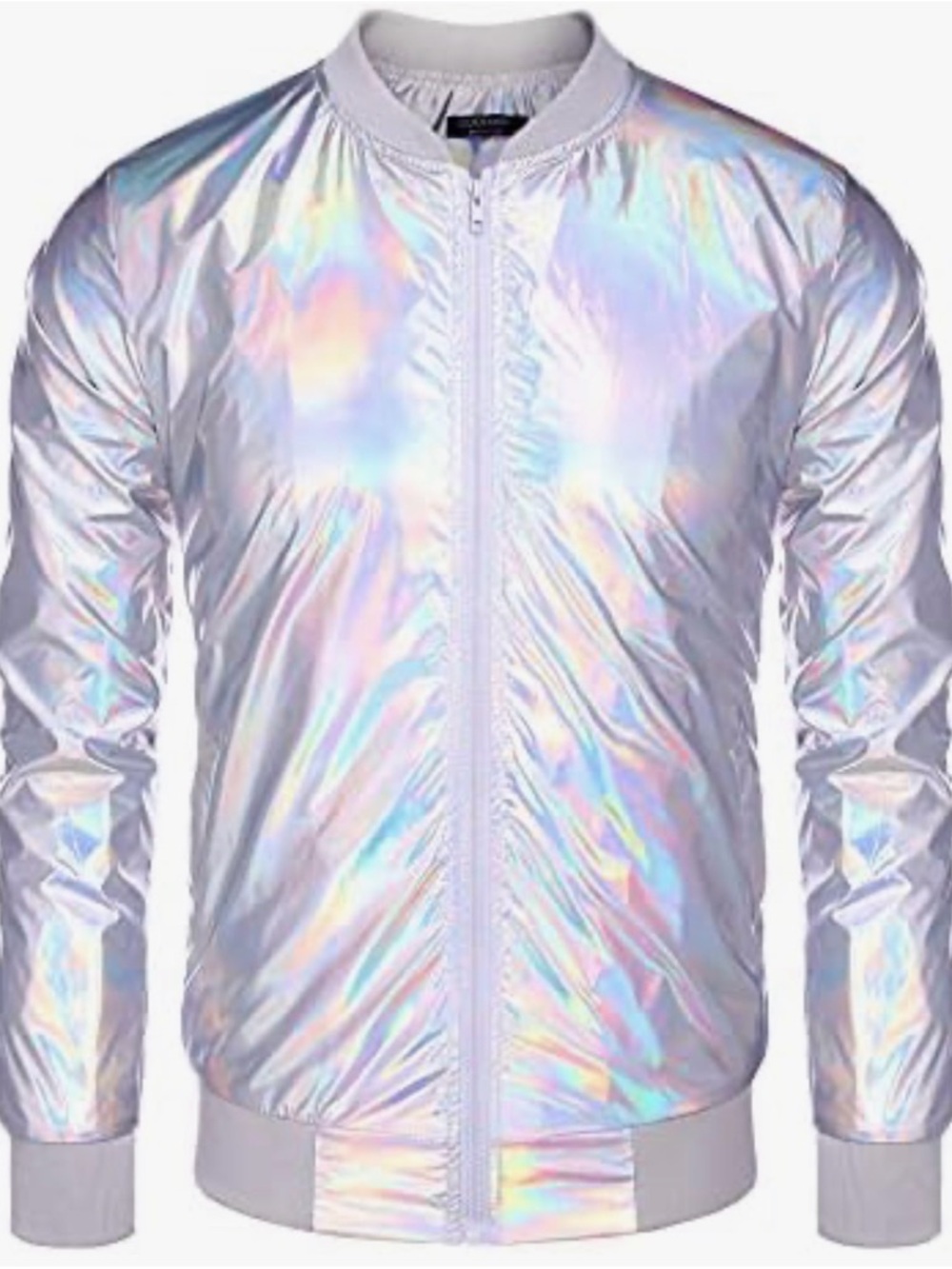 ▫️ COOFANDY ▫️Men's Iridescent Holographic Lightweight Jacket - Silver